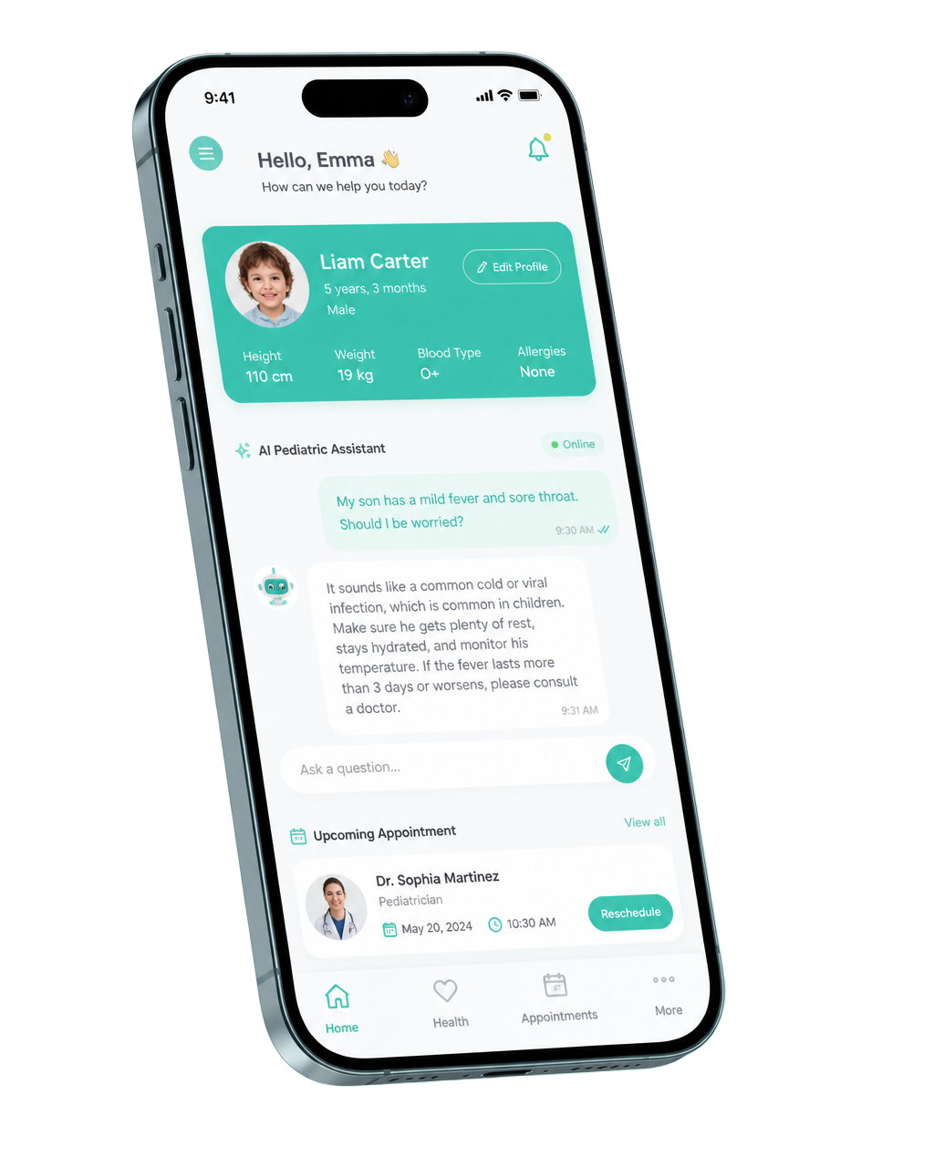 Interface do app PedAssist em um smartphone